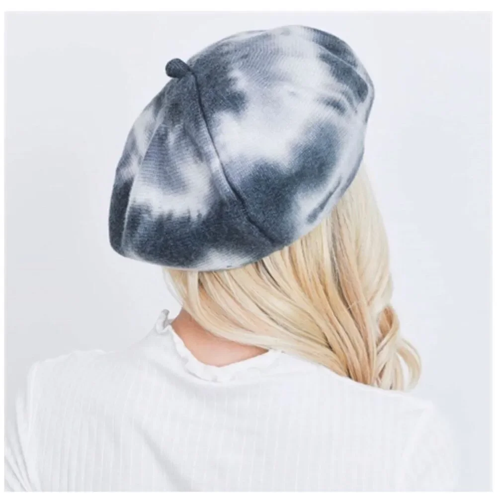 Tie-Dye Beret Black and White Fashion Hat-OS